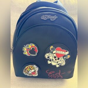 ED HARDY BLACK backpack LOVE KILLS SLOWLY new w missing skull pull tab